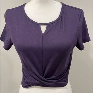 Zyia Active Womens Twisted Front Crop Top Size Medium Solid Purple Short Sleeve